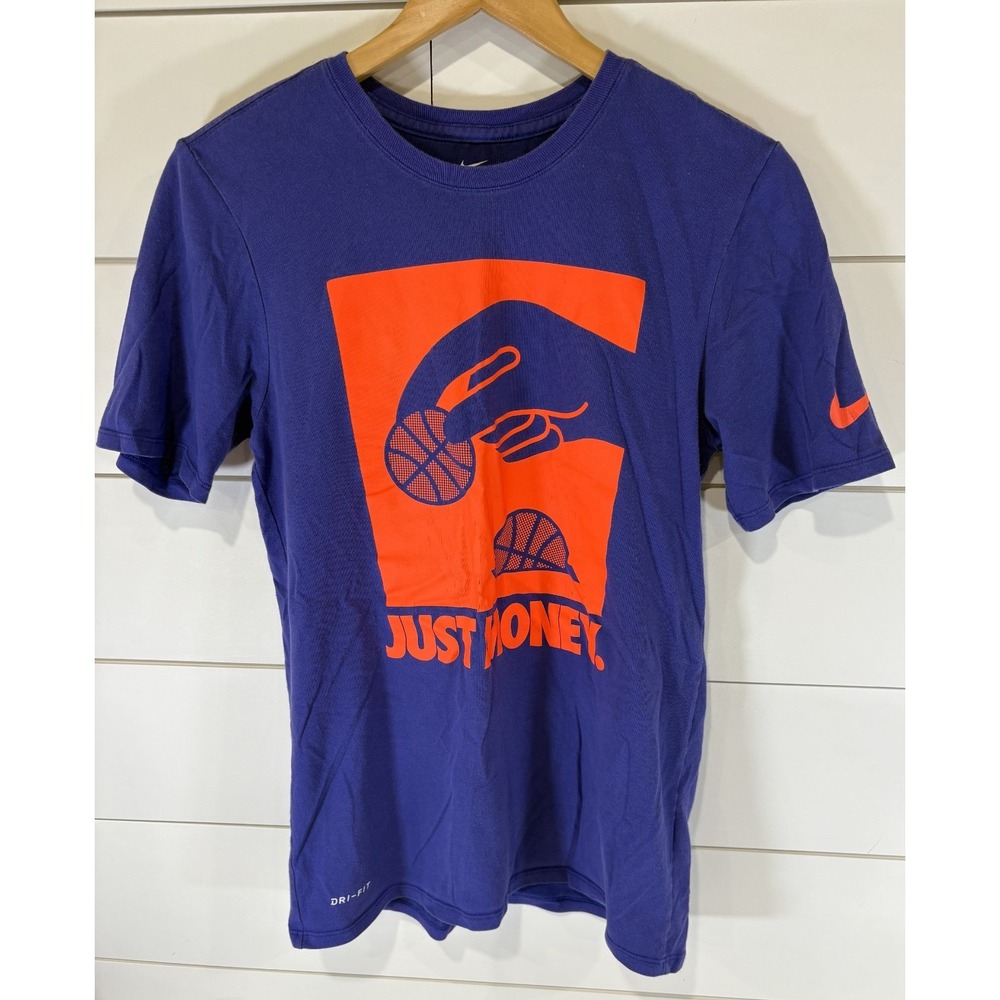 Nike Dri-FIT Just Money Basketball T Shirt Men's Small S Purple Orange Graphic